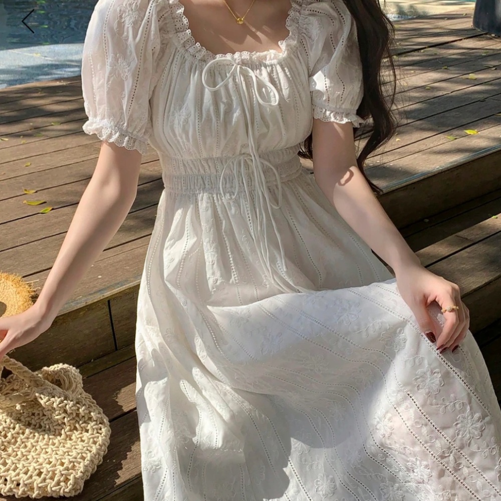 NWT White Milkmaid Cottagecore White Midi Dress - Picture 2 of 5